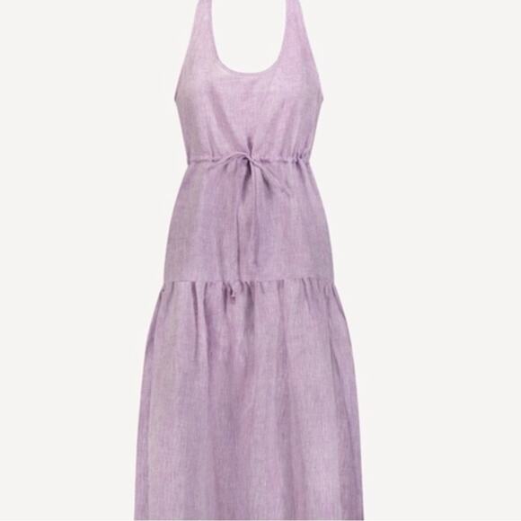 New NWT Matthew Bruch Drawstring Tank Midi Dress Lavender Melange Linen - Picture 3 of 7
